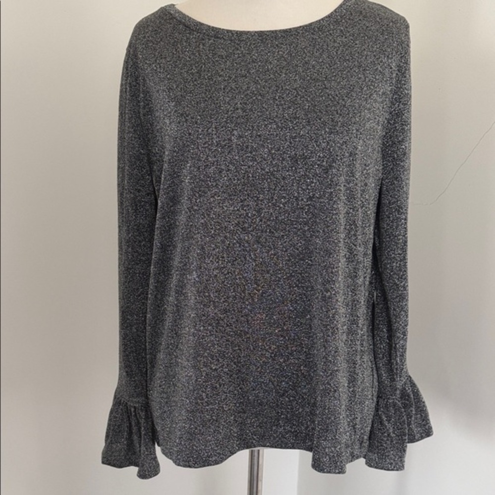 J Crew Sparkle Bell Sleeve Long Sleeve Top - Gray Large